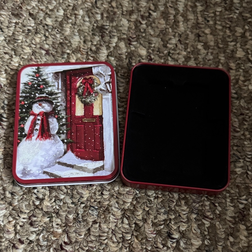 Holiday Snowman Tin with Red Door Design
